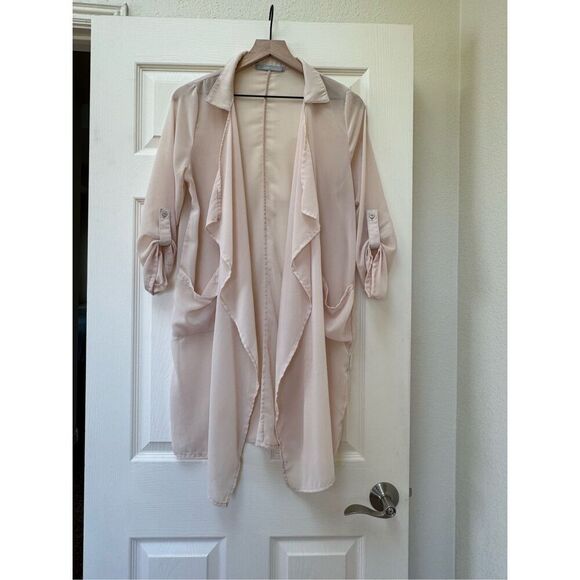 Sweet rain women’s OSFM semi sheer trench kimono duster open coat lightweight cr - Picture 1 of 5